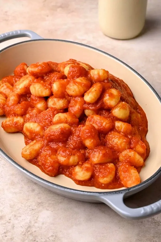 gnocchi added to casserole dish