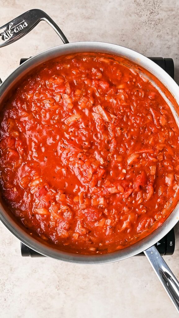 the arrabbiata in a pot before blending