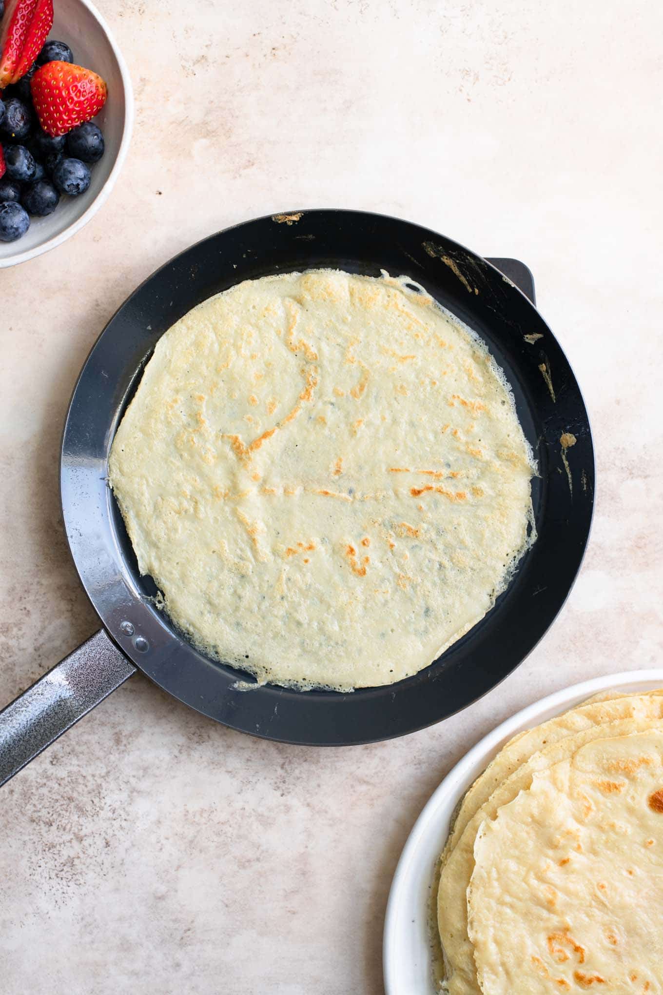 vegan crepe on a crepe pan