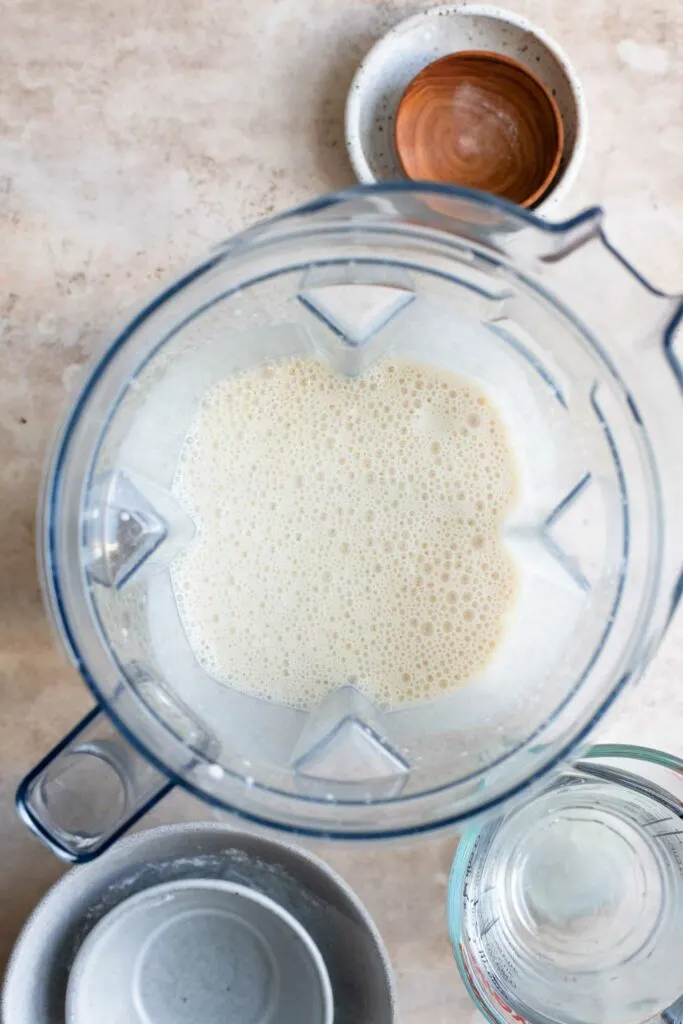 prepared crepe batter in a blender