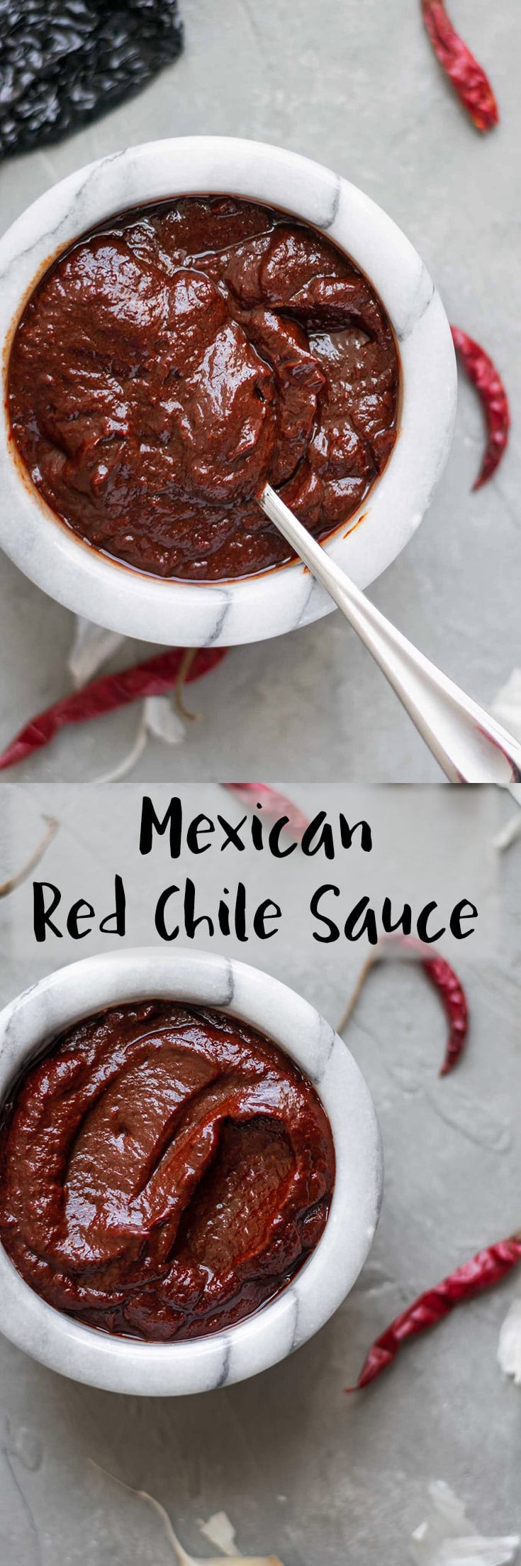 A complex and flavorful red chile sauce which makes a delicious base for your Mexican recipes. It's great in your vegan taco meats, as a base to Mexican soups, as an enchilada sauce, on roasted vegetables, and more! | thecuriouschickpea.com #vegan #mexican #glutenfree