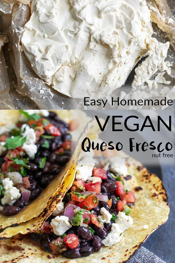 A crumbly, creamy, and fresh tasting vegan queso fresco. Perfect for topping salads, sprinkling on tacos, spreading on toast, and more! It's quick and easy to make and so delicious. | thecuriouschickpea.com #vegan #vegancheese #glutenfree #dairyfree #nutfree