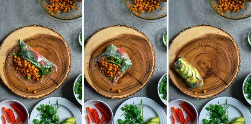 Rolling buffalo chickpea salad wraps