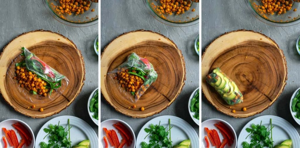 Rolling buffalo chickpea salad wraps