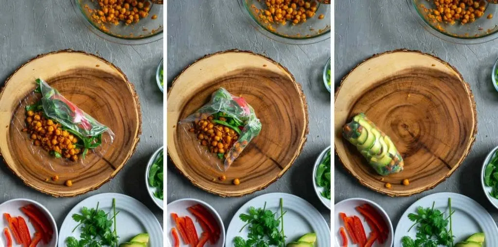 Rolling buffalo chickpea salad wraps