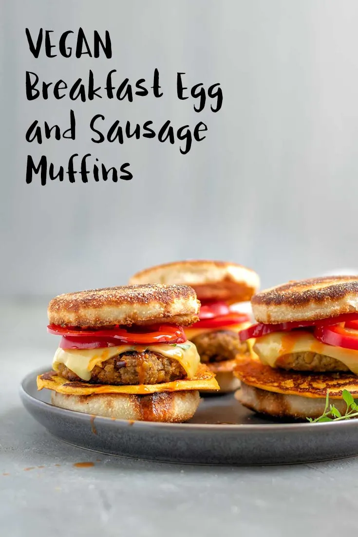 A delicious and hearty vegan breakfast sandwich with homemade tempeh maple breakfast sausages and easy homemade eggy fried tofu-chickpea patties. | thecuriouschickpea.com #vegan #breakfast #sandwich