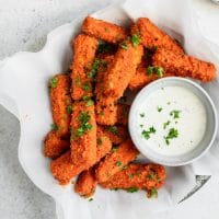 vegan buffalo tofu wings with ranch for dipping