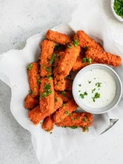 vegan buffalo tofu wings with ranch for dipping