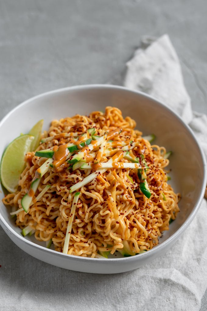 gochujang peanut noodles with patty pan squash