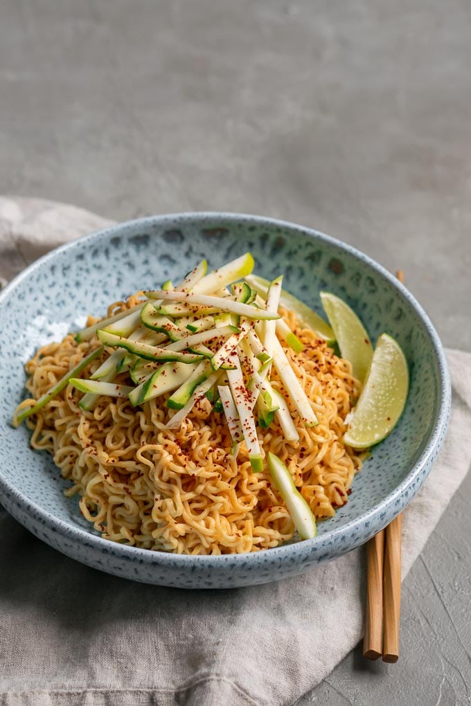 gochujang peanut noodles with patty pan squash