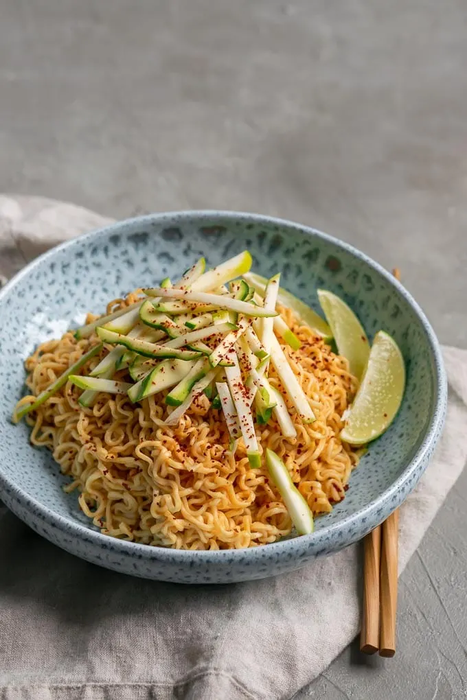 gochujang peanut noodles with patty pan squash