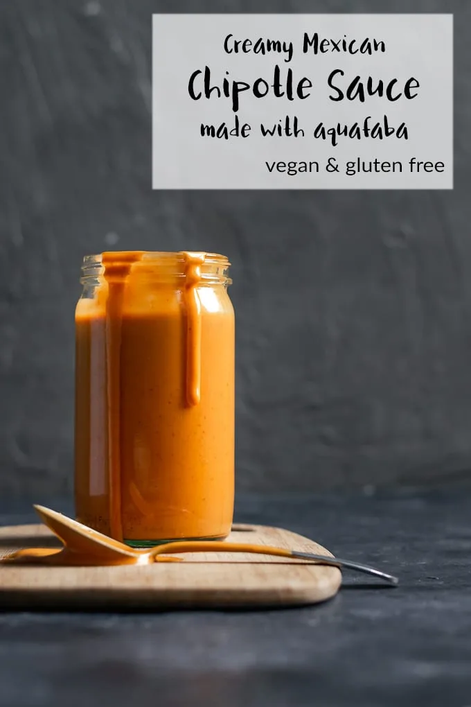This creamy, tangy, spicy chipotle sauce is easy to make and delicious on tacos, burritos, as a dipping sauce and more! Made with aquafaba this recipe is vegan & gluten free. | thecuriouschickpea.com #spicy #sauce #Mexican #chipotle