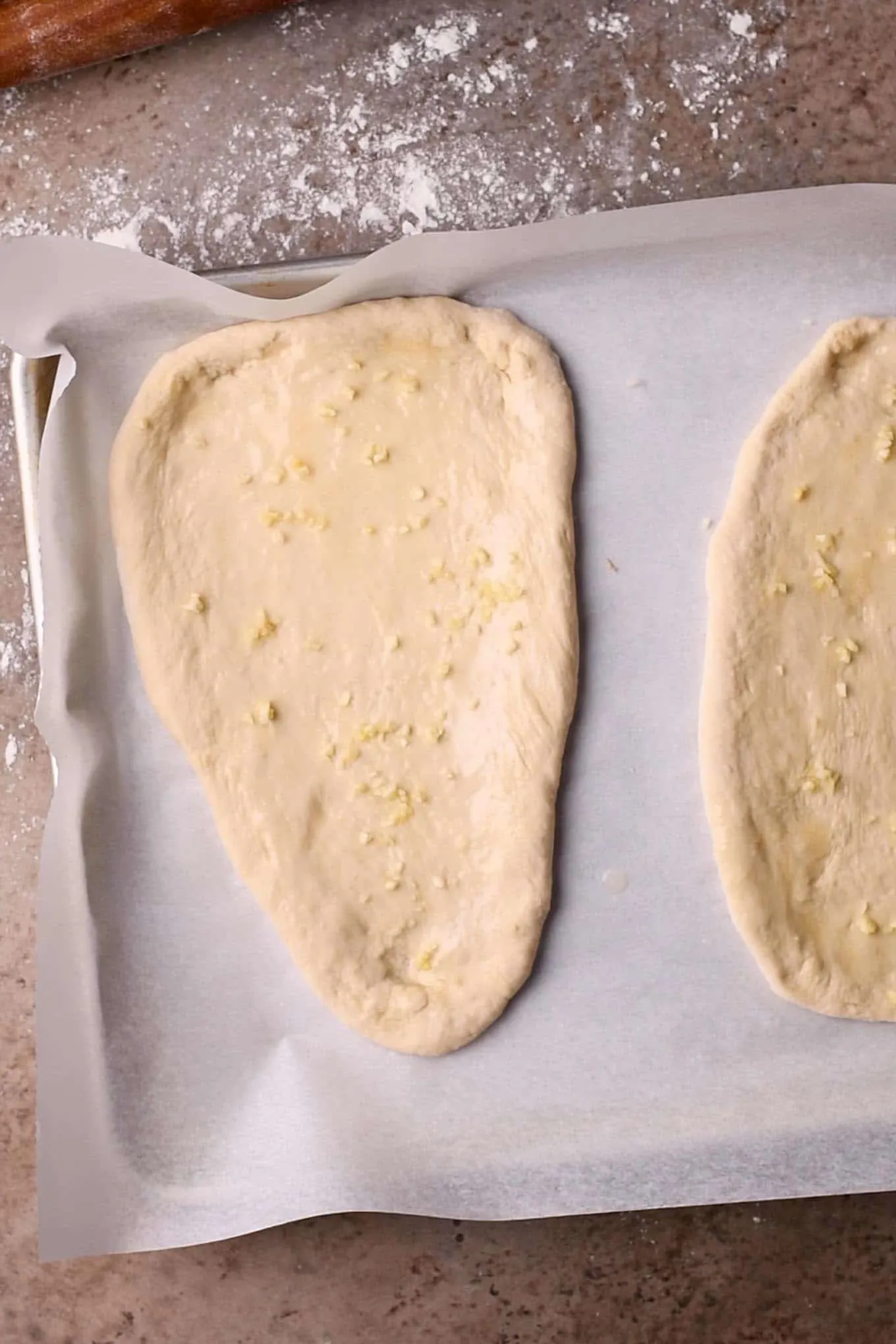 naan stretched before baking