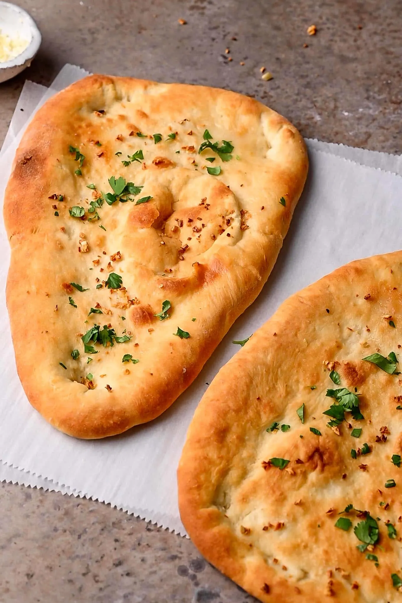 vegan naan on a piece of parchment paper