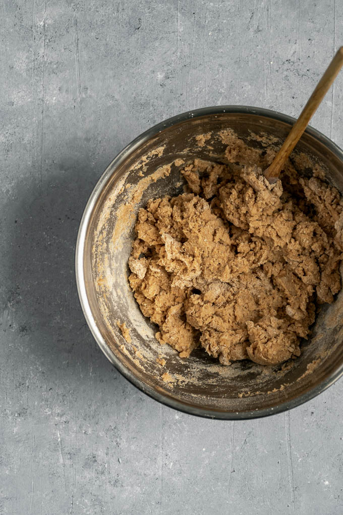 whole wheat dough after mixing and before kneading