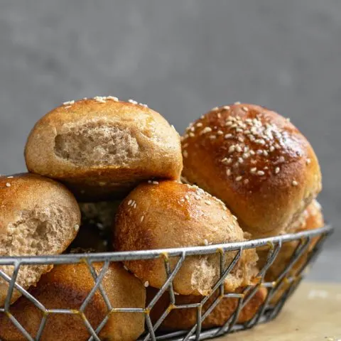 soft whole wheat dinner rolls straight on shot