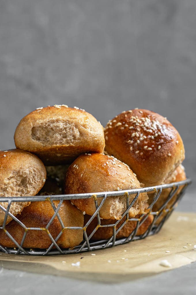 soft whole wheat dinner rolls straight on shot