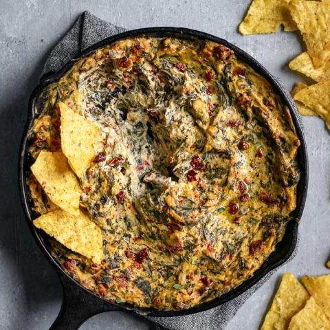 Vegan spinach artichoke dip, some dip eaten