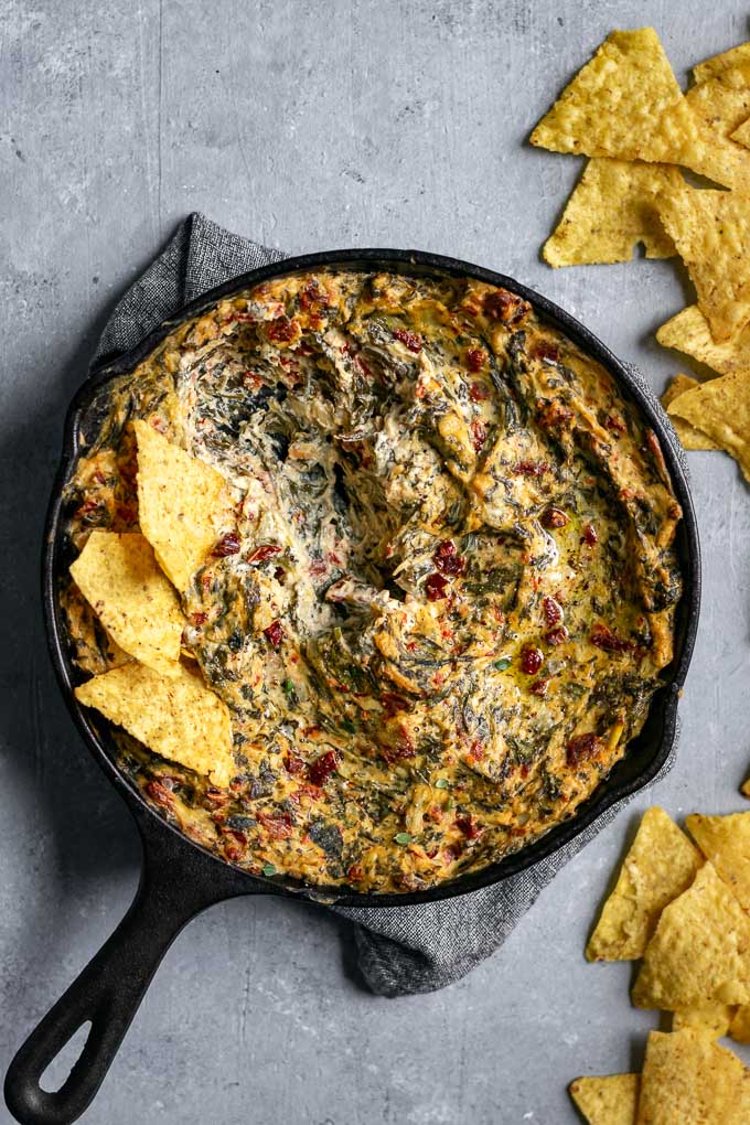 Vegan spinach artichoke dip, some dip eaten