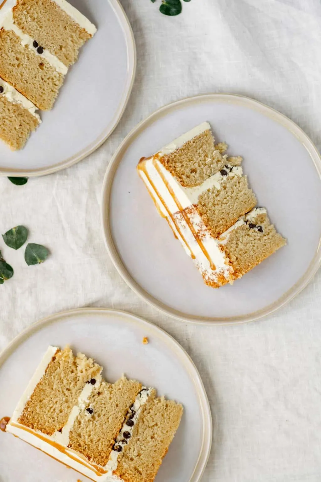 overhead view of the vegan vanilla cake slices