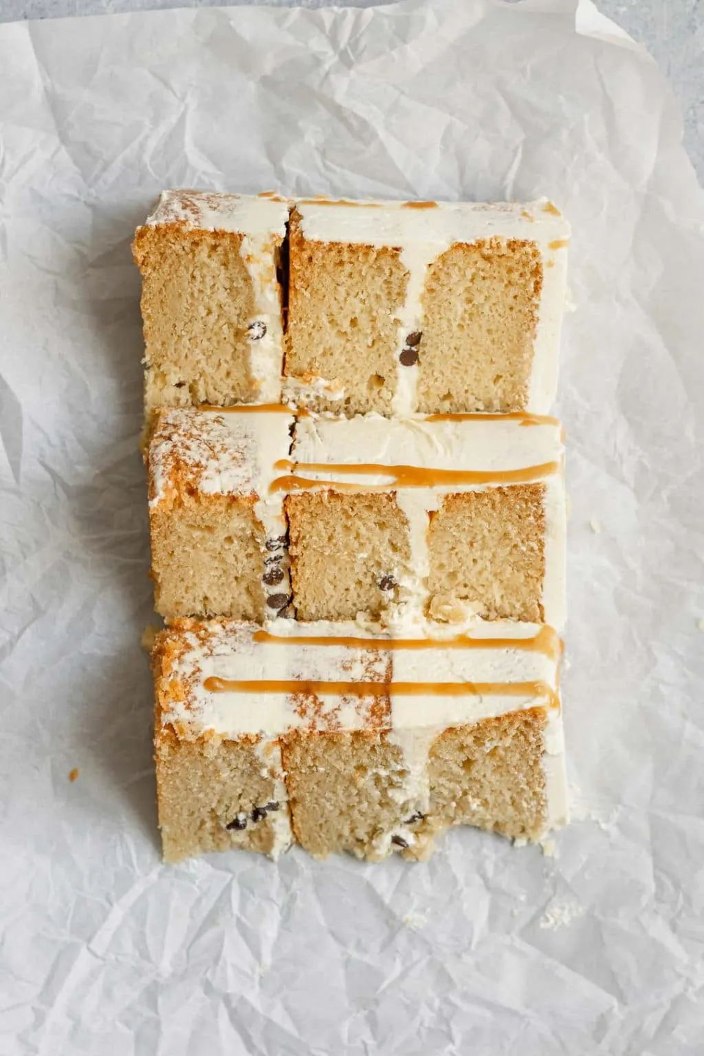 slices of vanilla cake on a parchment paper