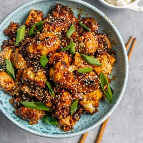 sticky teriyaki tofu and cauliflower