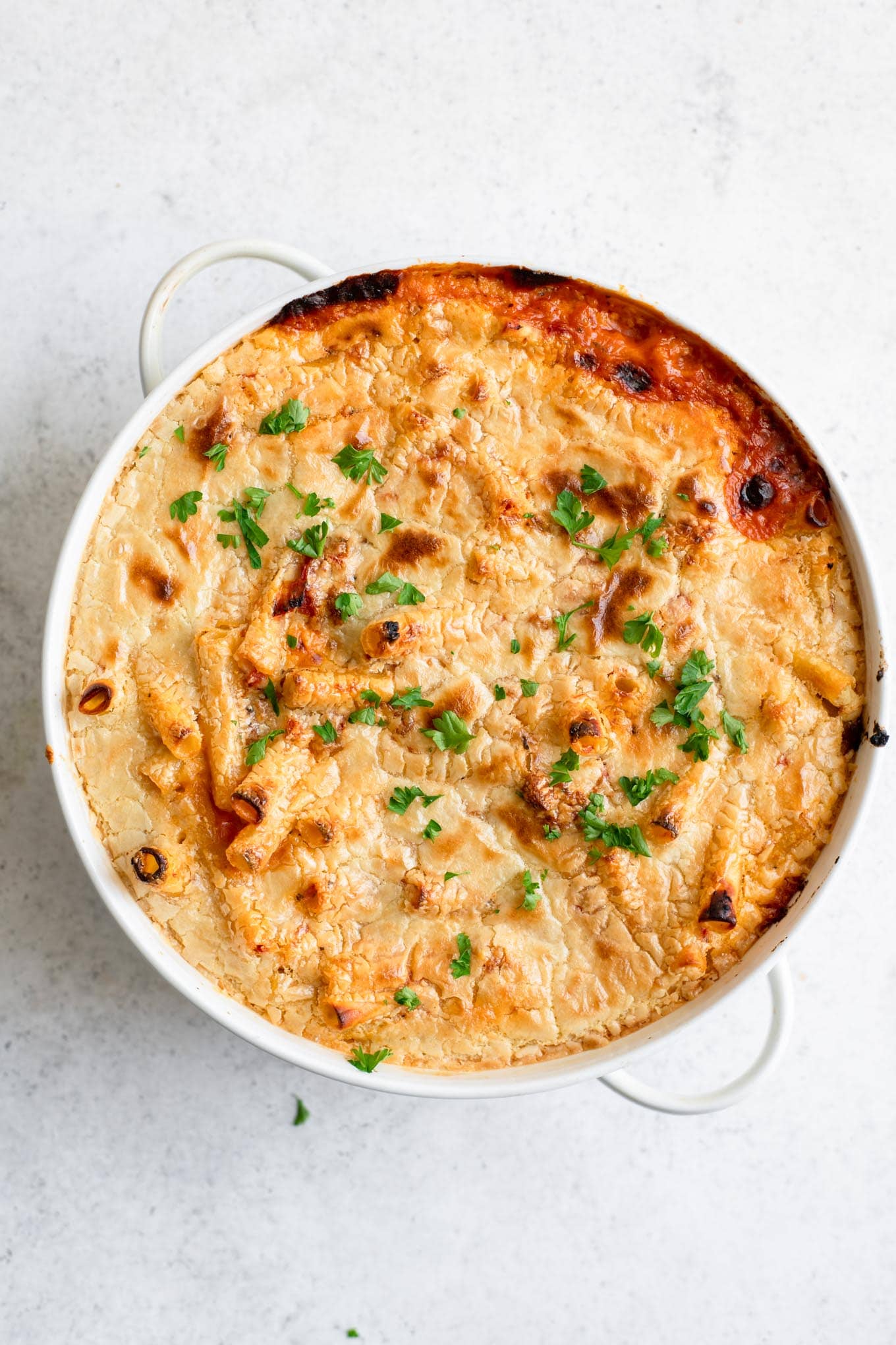 vegan baked ziti after baking