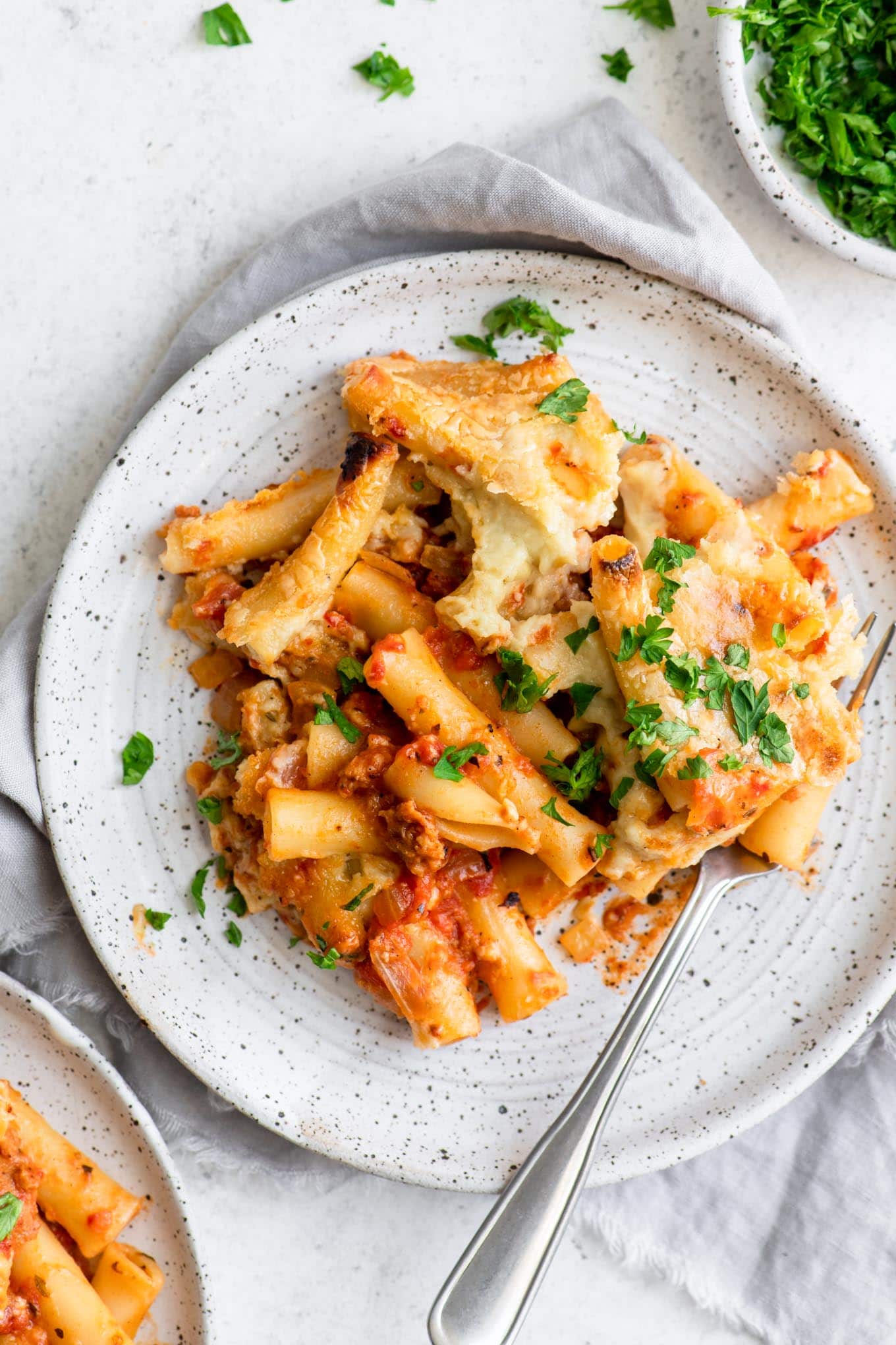 vegan baked ziti on a plate