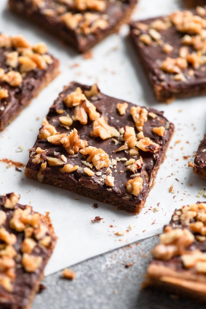 close up angled view of the vegan cinnamon mocha bars