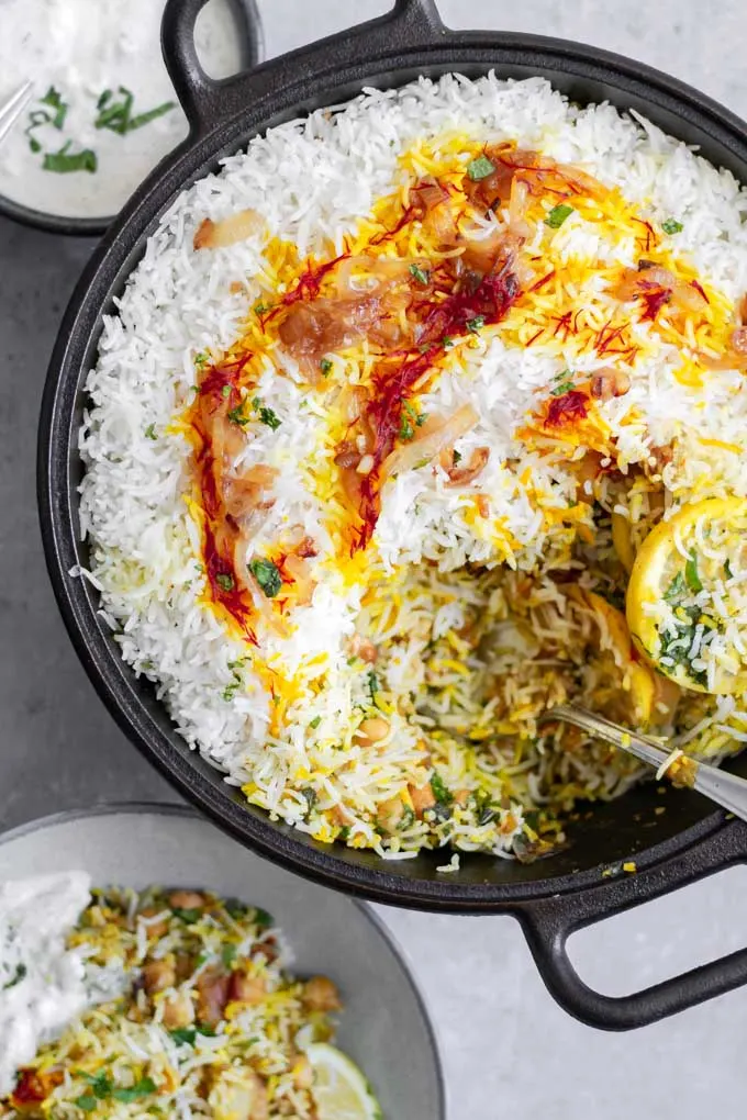 Digging in to see the layers of the Sindhi vegetable biryani