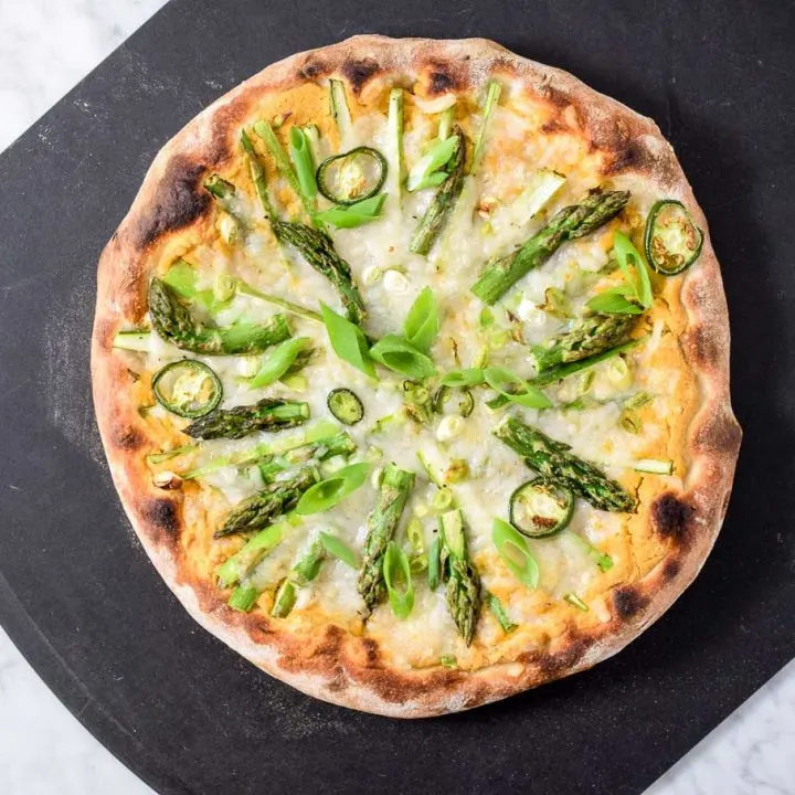 Asparagus Pizza with a Spicy Chickpea Sauce