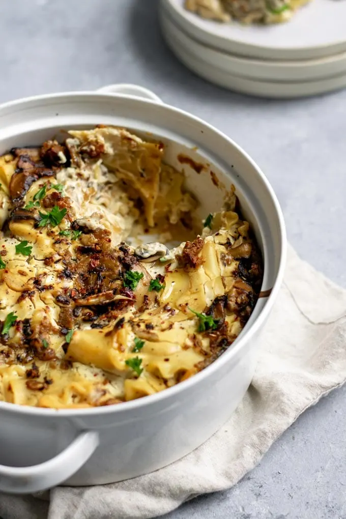 Easy vegan mushroom lasagna bake