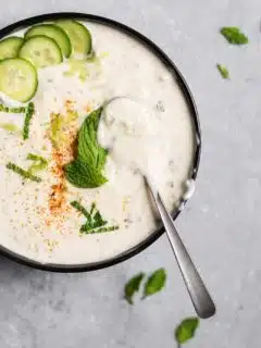 Vegan Raita, Indian cucumber and mint yogurt sauce