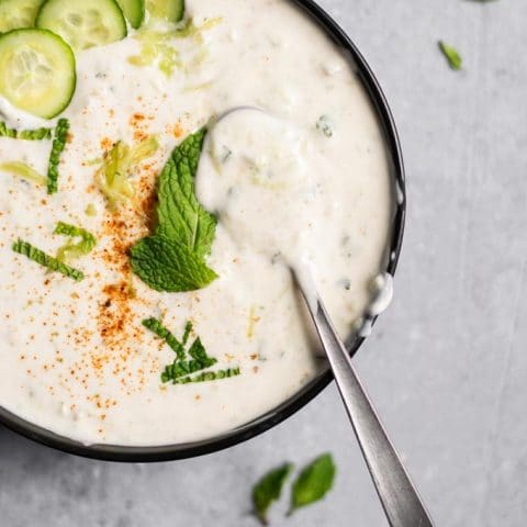 Vegan Raita, Indian cucumber and mint yogurt sauce