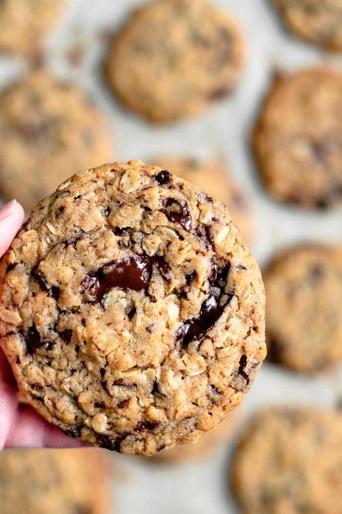 vegan peanut butter oatmeal chocolate chip cookies