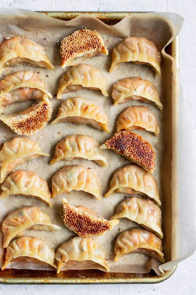 overhead of cooked dumplings