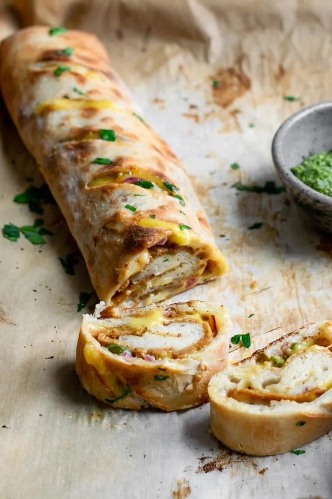 vegan stromboli with two slices