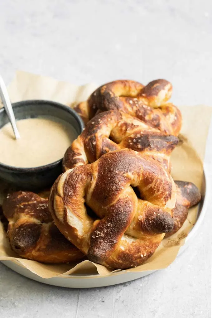 Soft Homemade Pretzels with Jalapeño Dipping Sauce