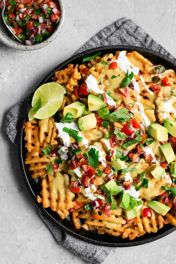 vegan waffle fry nachos