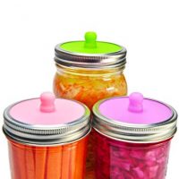 6-Pack Waterless Airlock Fermentation Lids for Wide Mouth Mason Jars, Mold Free, Food-Grade Silicone Easy Fermenting Lids for Sauerkraut, Kimchi, Pickles or Any Fermented Probiotic Food (3 Colors)