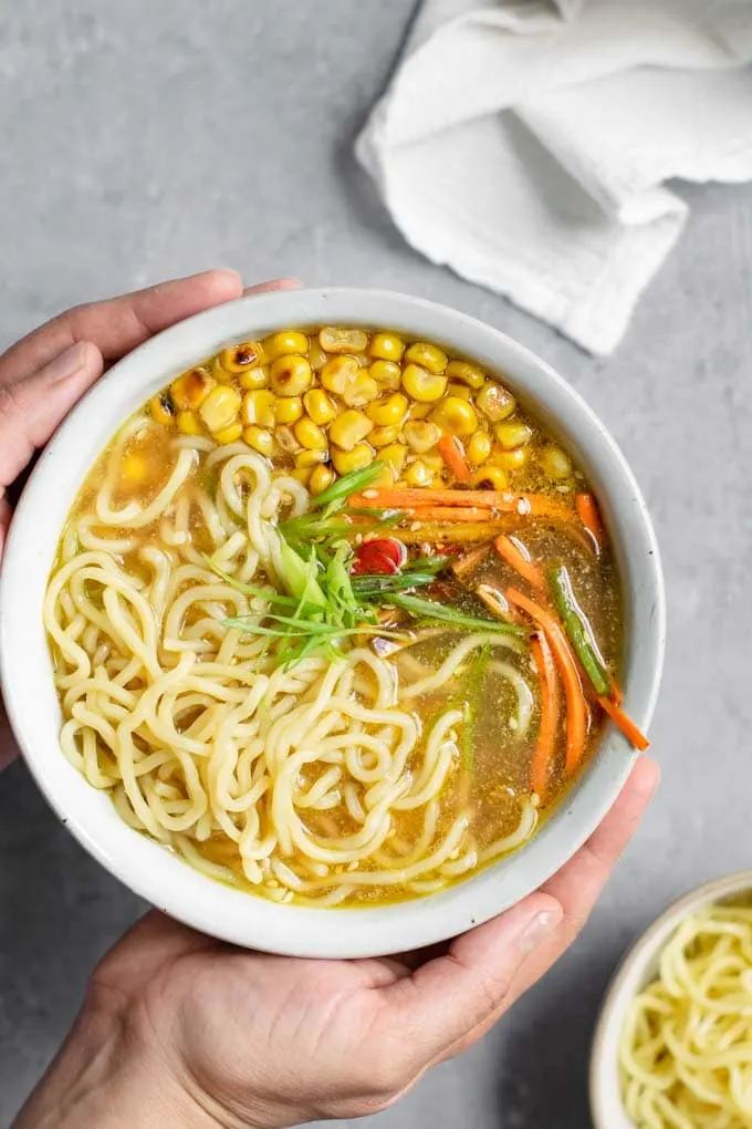 grabbing a bowl of vegan ramen