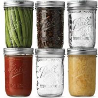 Ball Wide Mouth Mason Jars (16 oz/Pint capacity) 6 Pack - Microwave & Dishwasher Safe. + SEWANTA Jar Opener