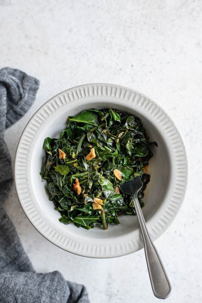 smoky collard greens served in a bowl