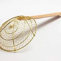 Craft Wok Chinese Brass Skimmer/Strainer 6 inch Diameter Spider with Bamboo Handle / 732W7