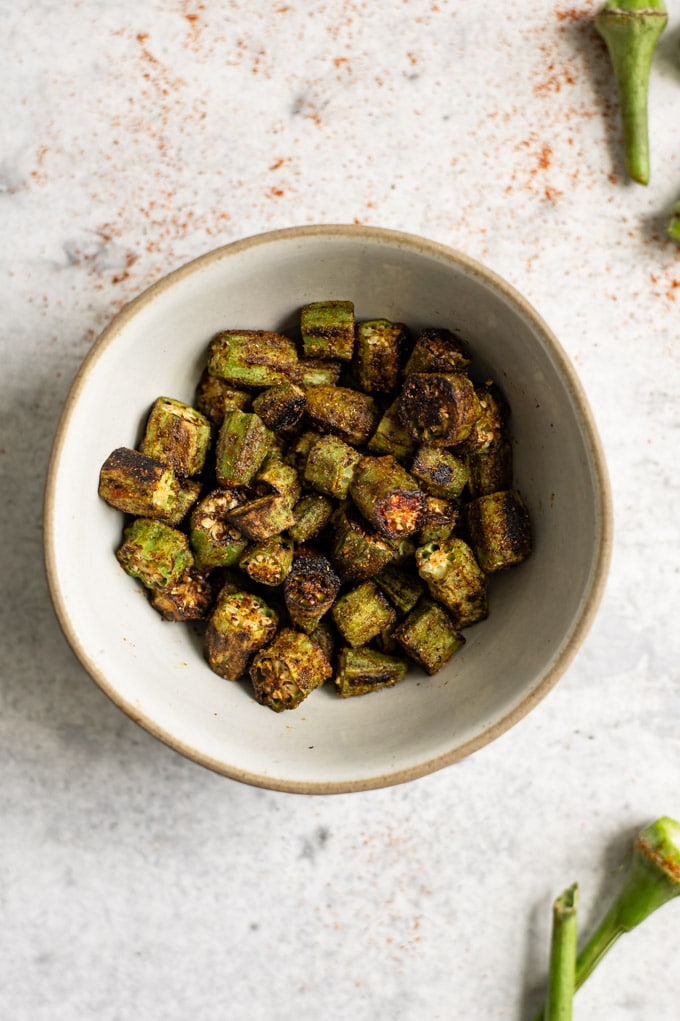 Indian okra (bhindi masala) in a bowl