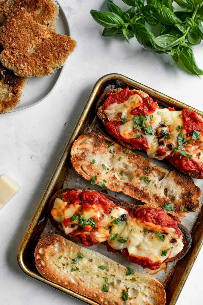 sandwiches and seitan parmesan cutlets after broiling