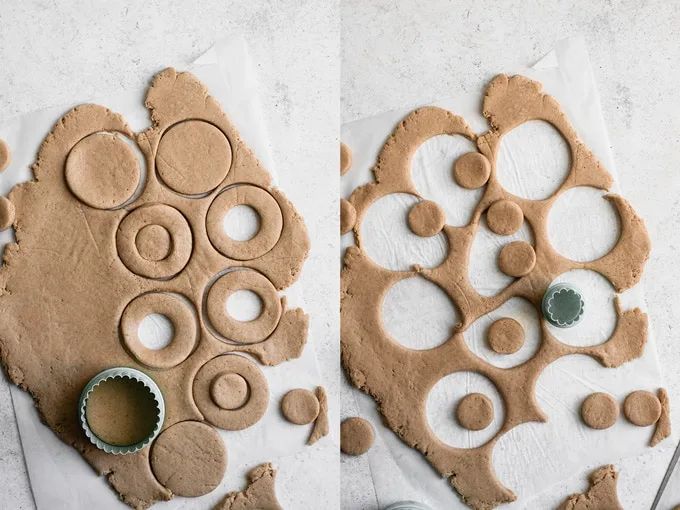 cutting out donuts and donut holes from the dough