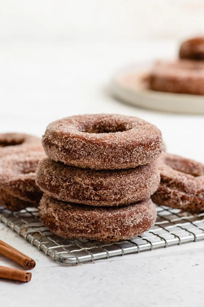 cinnamon sugar apple cider donuts stacked