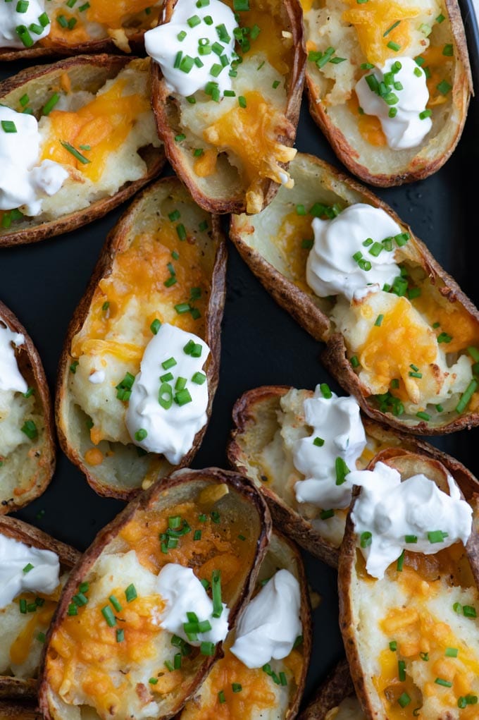 close up of the loaded baked potato skins