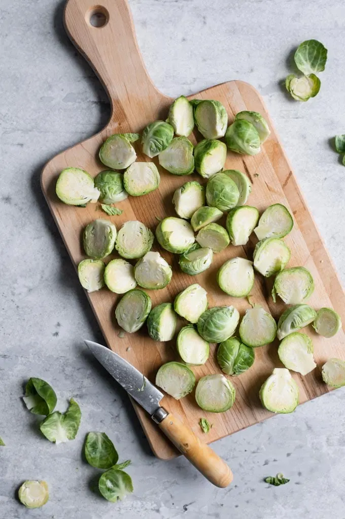 brussels sprouts trimmed and cut in half